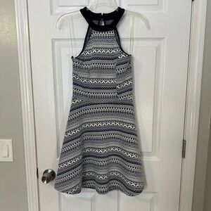 Blue Blush Navy and White Patterned Halter Dress